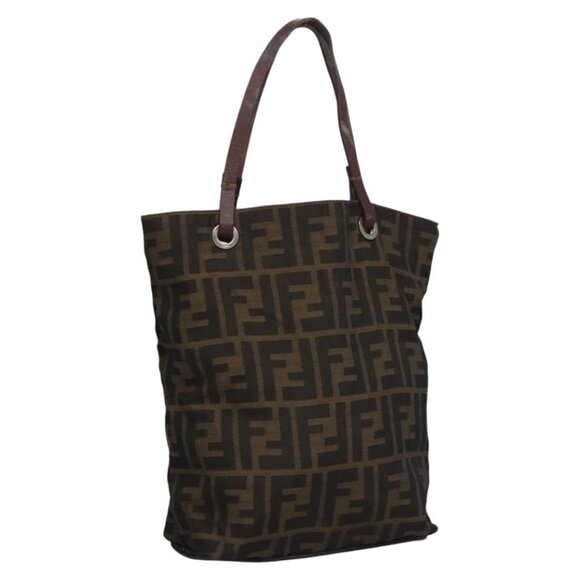 FENDI Zucca Canvas Hand Bag Brown Black Silver Auth EC490 - Picture 1 of 16